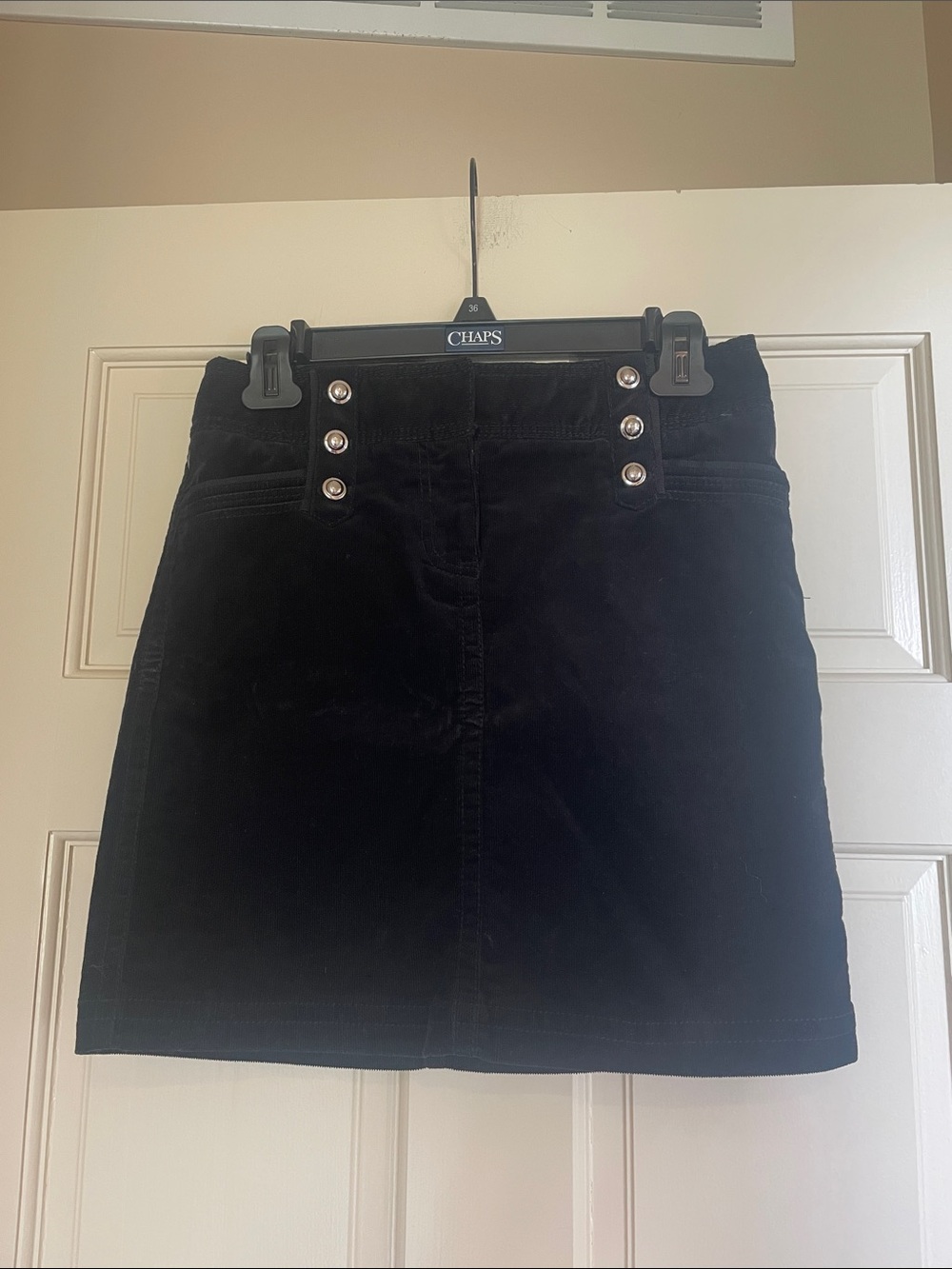 White House Black Market Black Corduroy Mini Skirt with Decorative Buttons